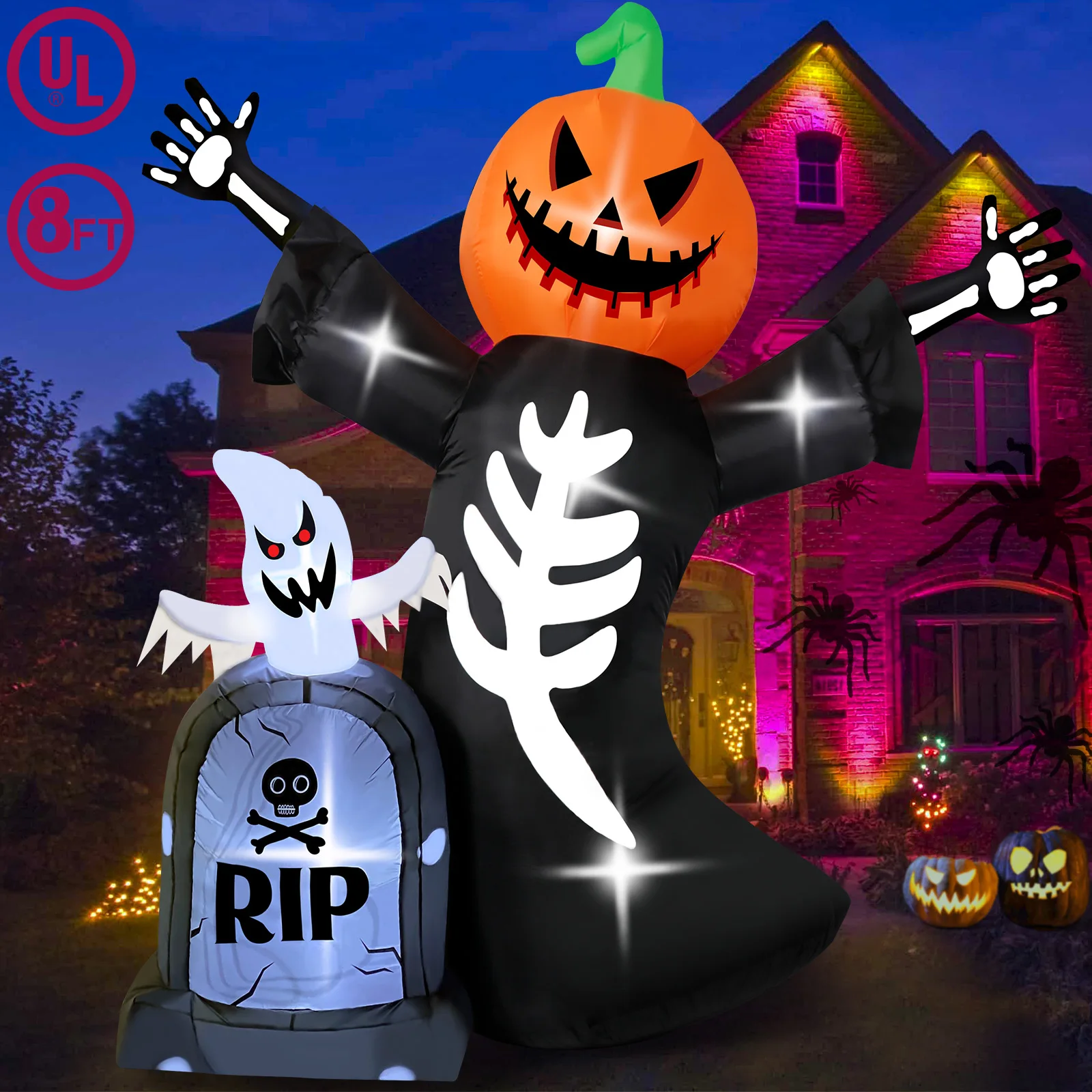 

Halloween Inflatable Pumpkin Skeleton Tombstone Ghost Outdoor Haunted House Yard Scary Prop Party Holiday Decoration