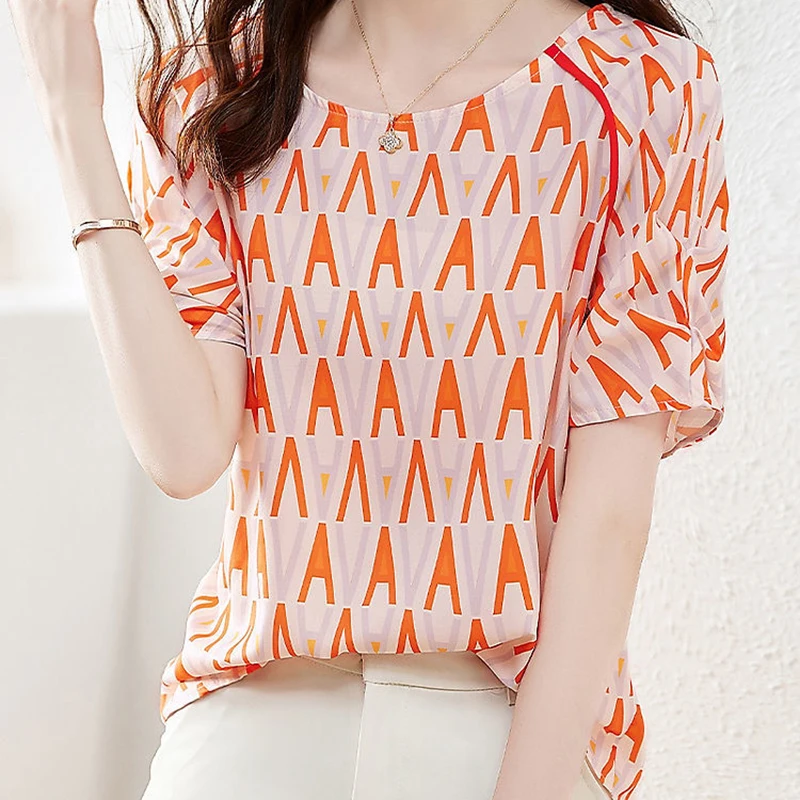 

women's new summer shirts fashion simple and versatile shirts women shirts blouses Regular Print Streetwear Chiffon