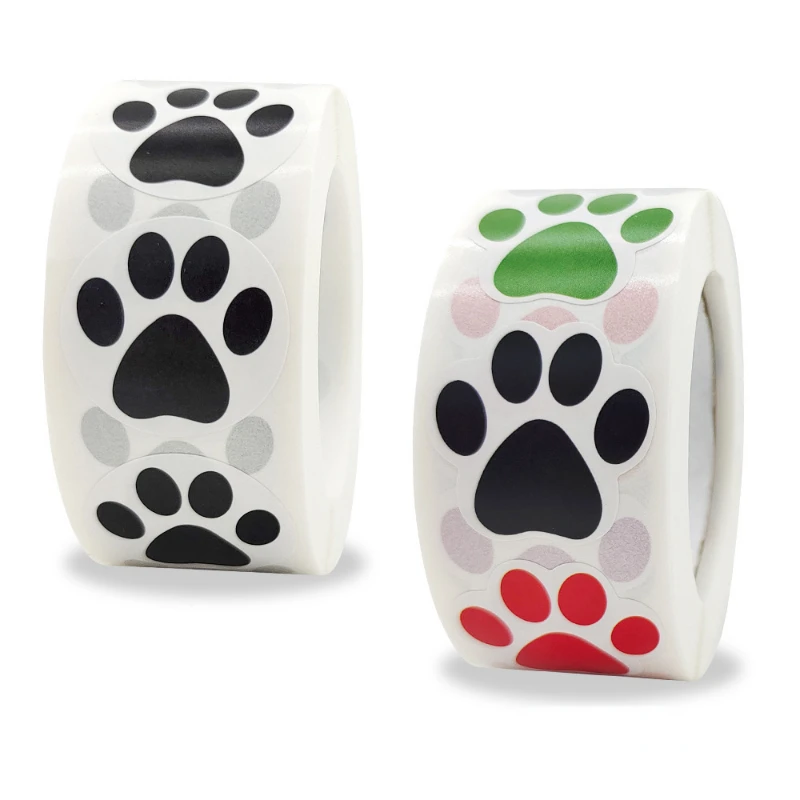 

New 500pcs/roll Round Cute Pet Dog Paw Footprint Stickers Cake Decorating Gifts Puppy Birthday Party Sealing Sticker