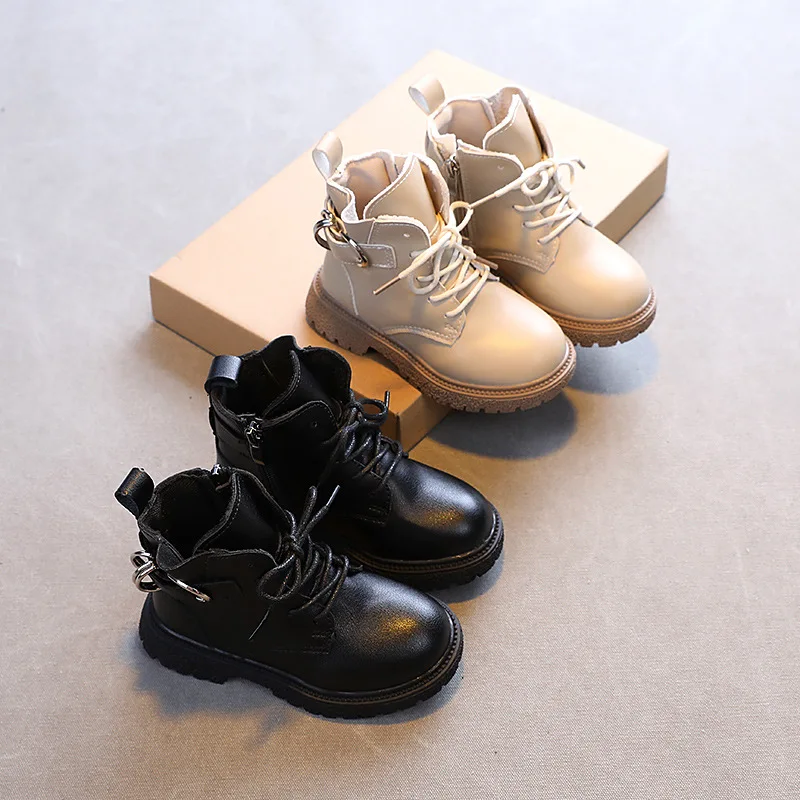 

Children Boots Girls Fashion Metal Button Round Toe Boots Boys Autumn New Single Wearable Microfiber Leather Boots