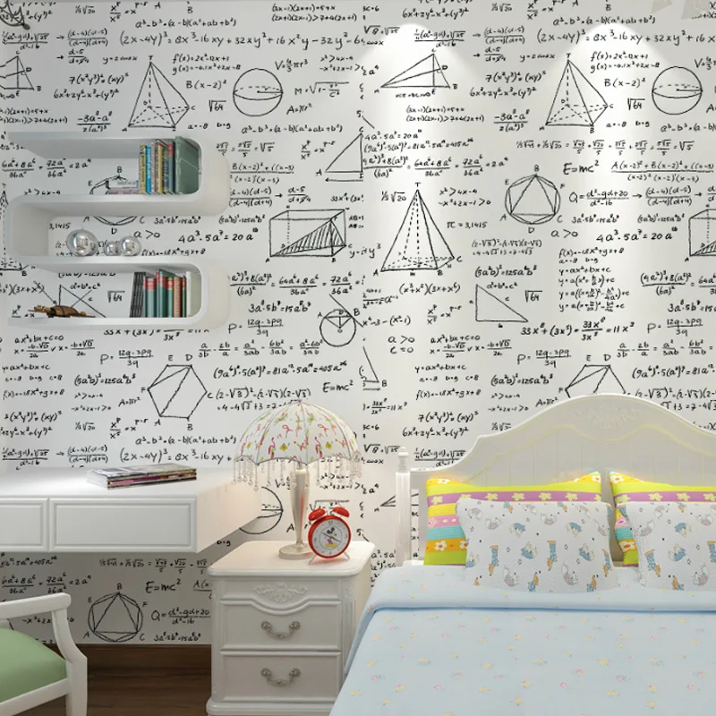 

Black White Wallpaper Blackboard Geometry Math Formula Personality Wallpaper Children's Room Cafe Dining Room Theme Wallpaper