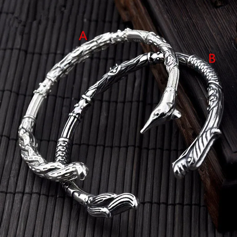 

White Fox Black Dragon 925 Sterling Silver Lover S925 Bangle (YRT)
