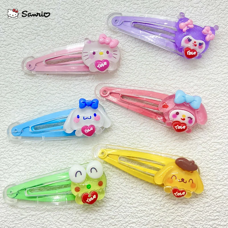 

2pcs New Sanrio Children Transparent Hair Clips Kawaii Hello Kitty Mikyo Anime Girl Summer Hairpin Cute BB Clip Headwear
