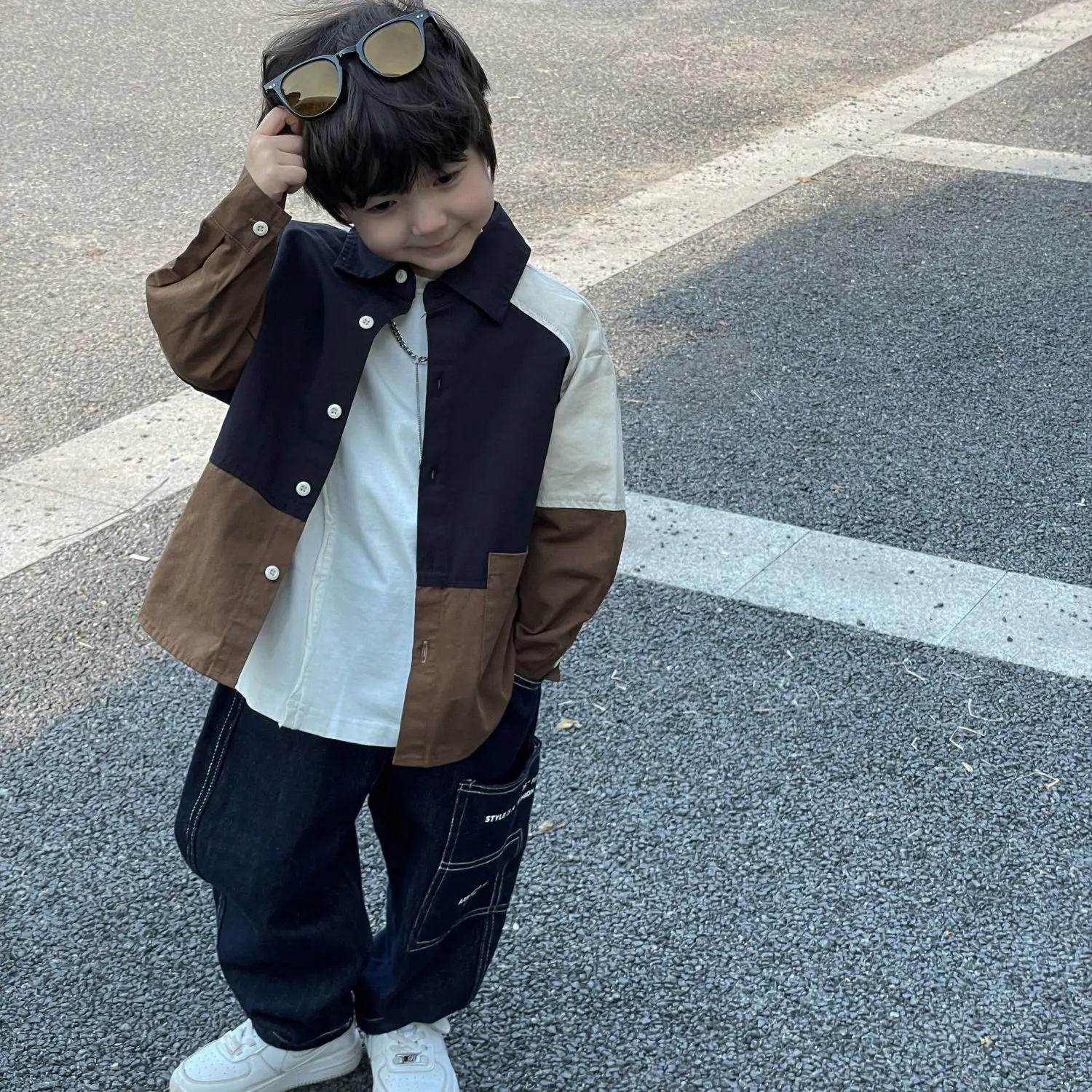 2022 New Boys' Shirt Fashion Color Contrast Children's Top Spring and Autumn Loose Casual Coat 2 to 14 Years Old Baby Clothing