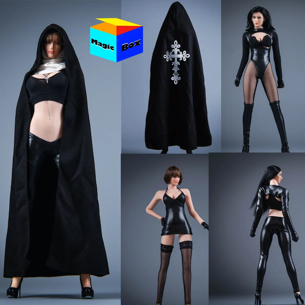 

VSTOYS 19XG60 1/6 Female Soldier PU Leather Church Girl Nun Cloak Navel Exposed Short Skirt Clothing For 12'' Action Figure Body