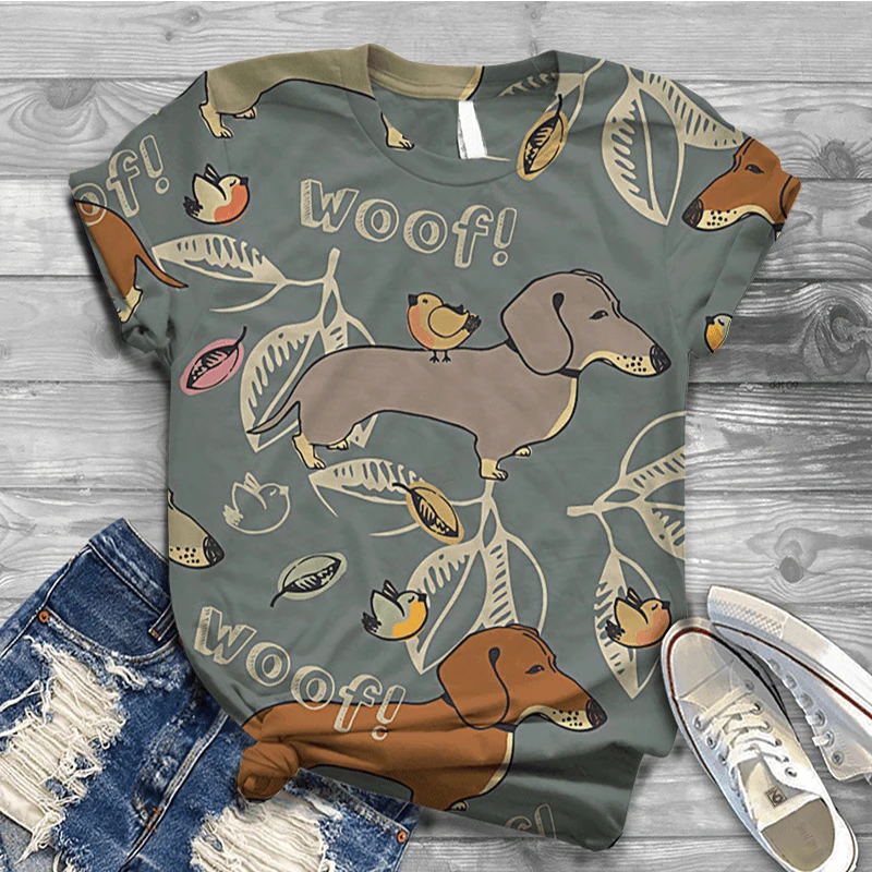 

Women Harajuku T-shirts Summer 3D Animal Digital Printing T Shirt O-Neck Short Sleeve Casual Loose Cute Dog Tshirts Tees Top