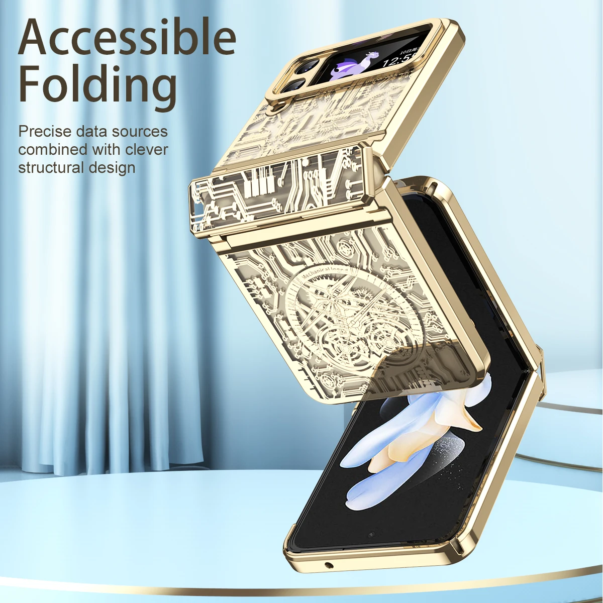 For Samsung Galaxy Z Flip 5 Case Mechanical Hinge Fashion Star Plating Clear Shockproof Protection Cover Z Flip 4 3 Phone Cases