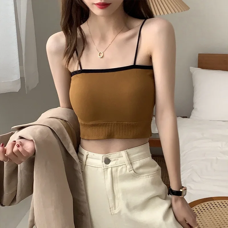 

Women Tube Top Tank Lingerie Korean Style Seamless Tube Tops Patchwork Underwear Thin Shoulder Strap Short Backless