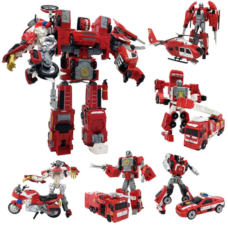 5 in 1 City Deformation Fire Rescue Robot Action Figure 2 in 1 Transformation Car Motorcycle Helicopter Truck Toy For Boy Kids