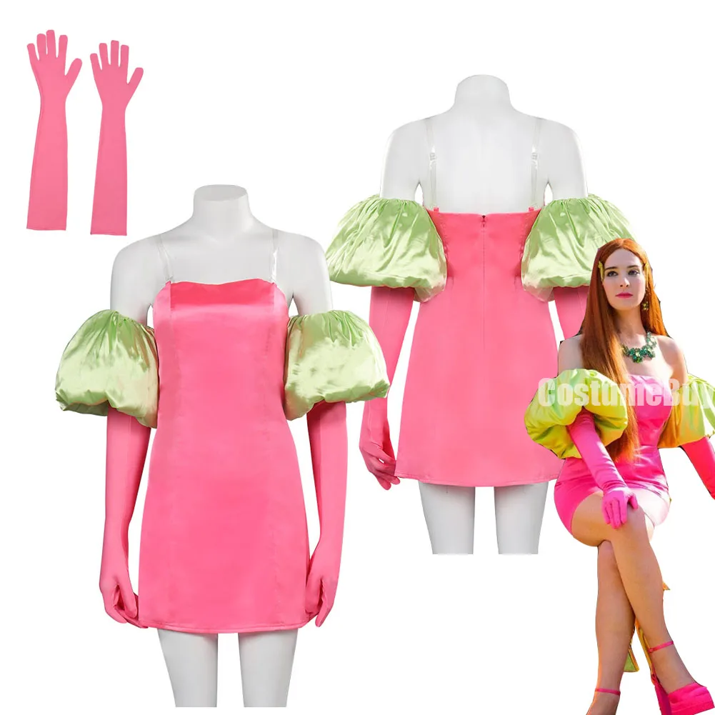 

Barbier Margot Cosplay Pink Sexy Tight Dress Costume with Gloves Outfits For Adult Women Girls Fantasy Halloween Carnival Suit