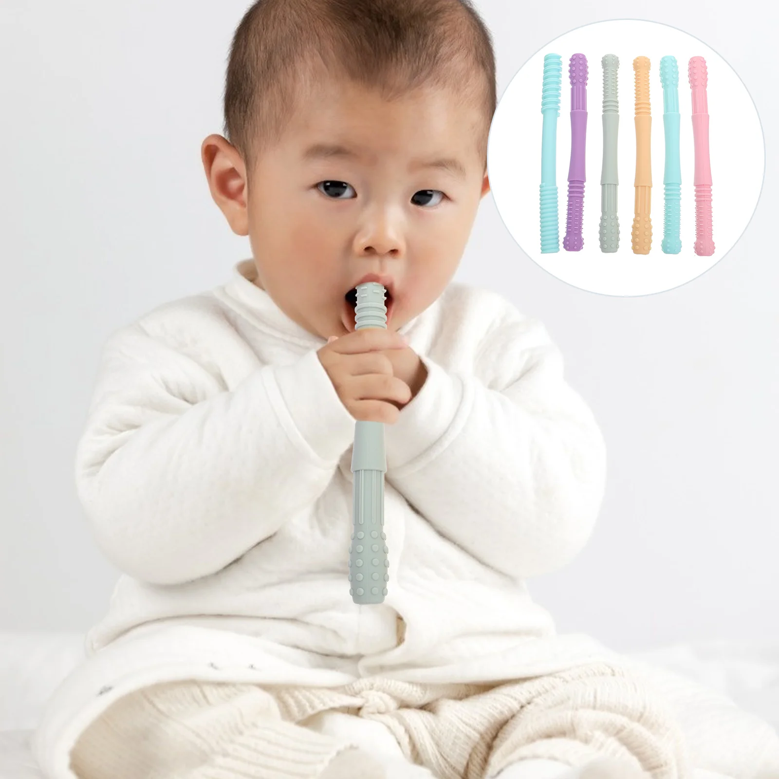 

6pcs Kids Silicone Teething Toys Grade Molar Sensory Toys Teething Tube for Birth Shower Favor Gifts