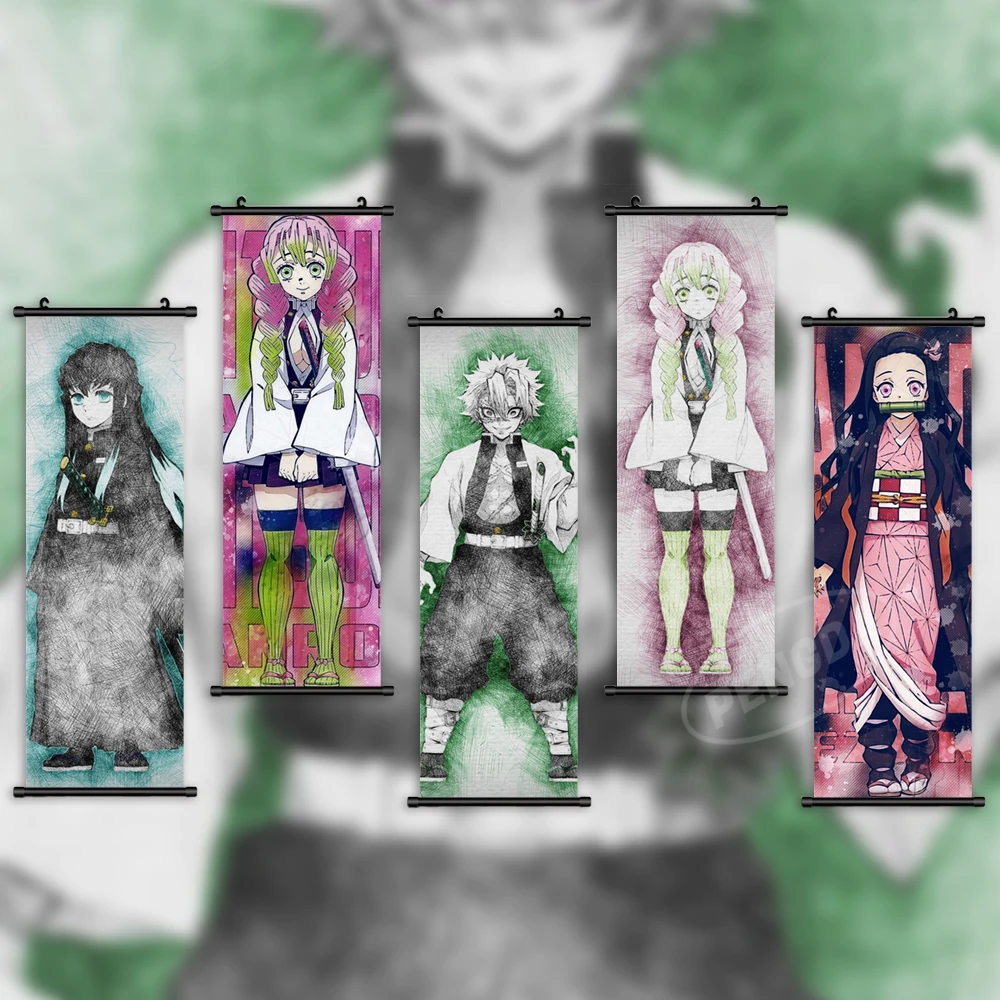 

Wall Art Demon Slayer Hanging Scrolls Rengoku Kyoujurou Canvas Pictures Tokitou Muichirou Painting Print Anime Poster Home Decor