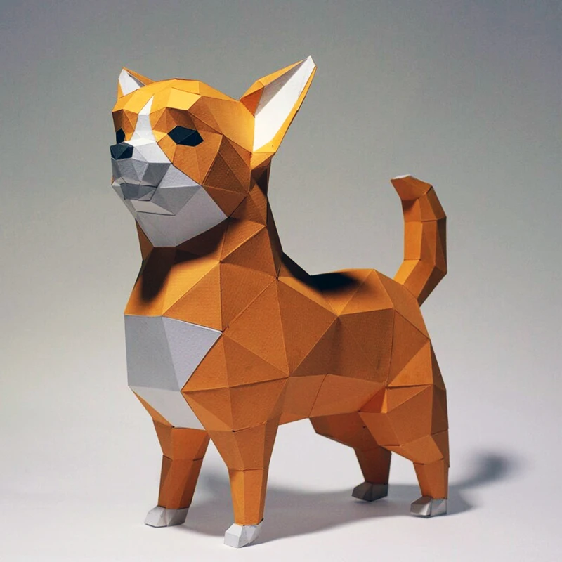 

42cm High Chihuahua Paper Model Animal Dog Paper Sculpture Desktop Window Decoration 3D Paper Art Ornaments DIY Paper Model
