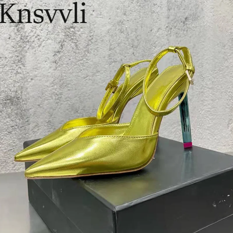 

Sexy High Heels Shoes Women Pointed Toe Satin Style Slingbacks Pumps Ladies Buckle Strap Shallow Genuine Leather Stiletto Woman