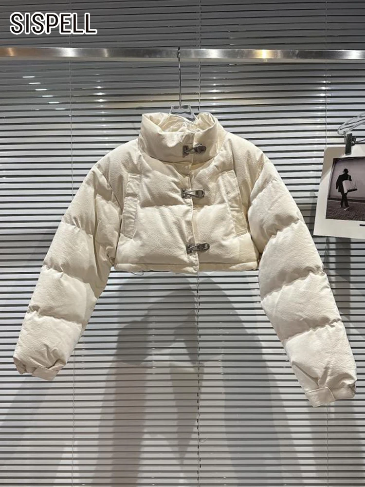 

SISPELL PU Leather Winter Coats For Women Stand Collar Long Sleeve Patchwork Single Breasted Temperament Parkas Female Fashion