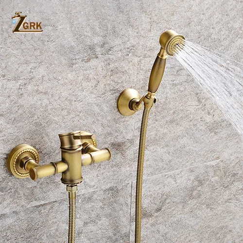 

ZGRK смесители для душа античная латунь настенный бамбуковый смеситель для ванной комнаты смеситель для душа с ручным смесителем для ванны кран для воды