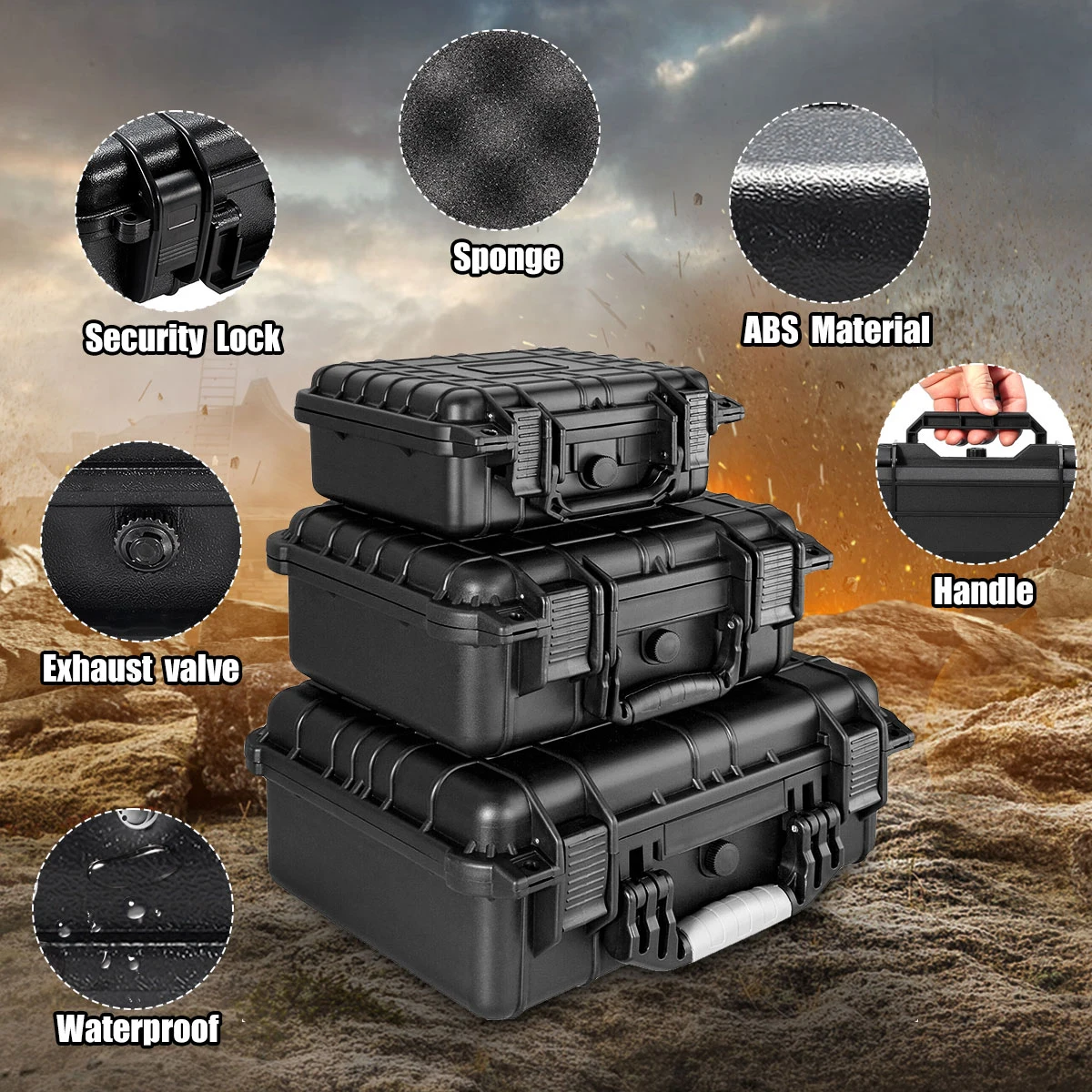 ABS Portable Safety Equipment Case Waterproof Hardware Carry Tool Case Bag Storage Box Camera Photography with Sponge for Tools