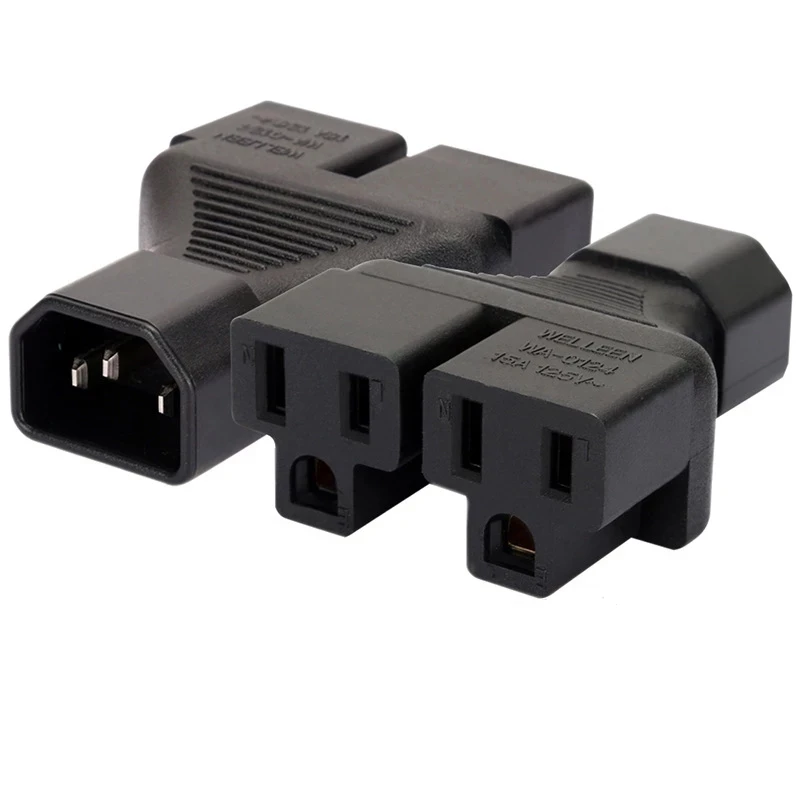

10pcs IEC 320 C14 To Nema 5-15R PDU UPS Dual Double US 3pin Female Power Splitter Y Adapter Plug Socket Conveter Connector