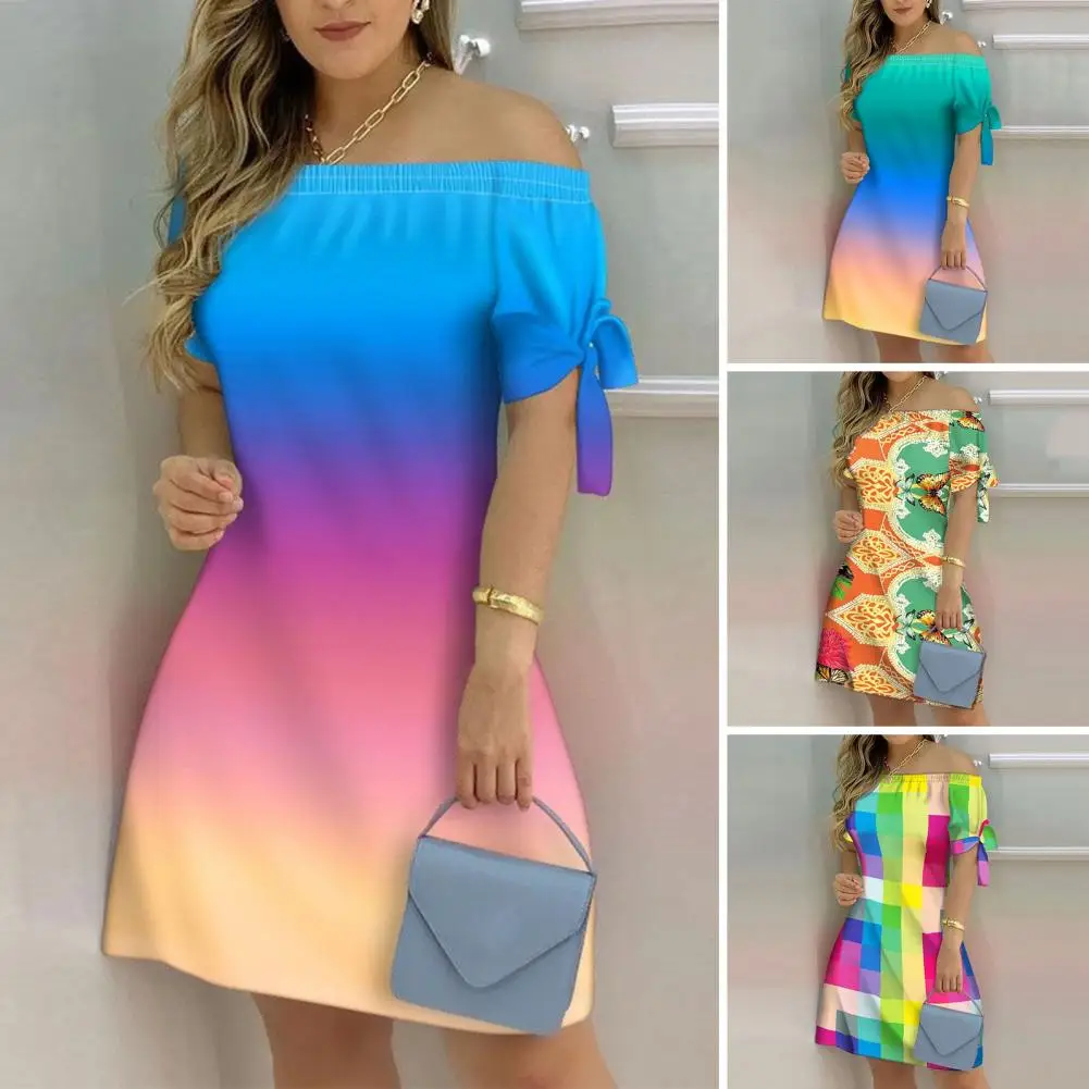 

Women Party Dress Shoulderless Lady Mini Dress Gradient Color Party Prom Women Party Dress Female Clothes