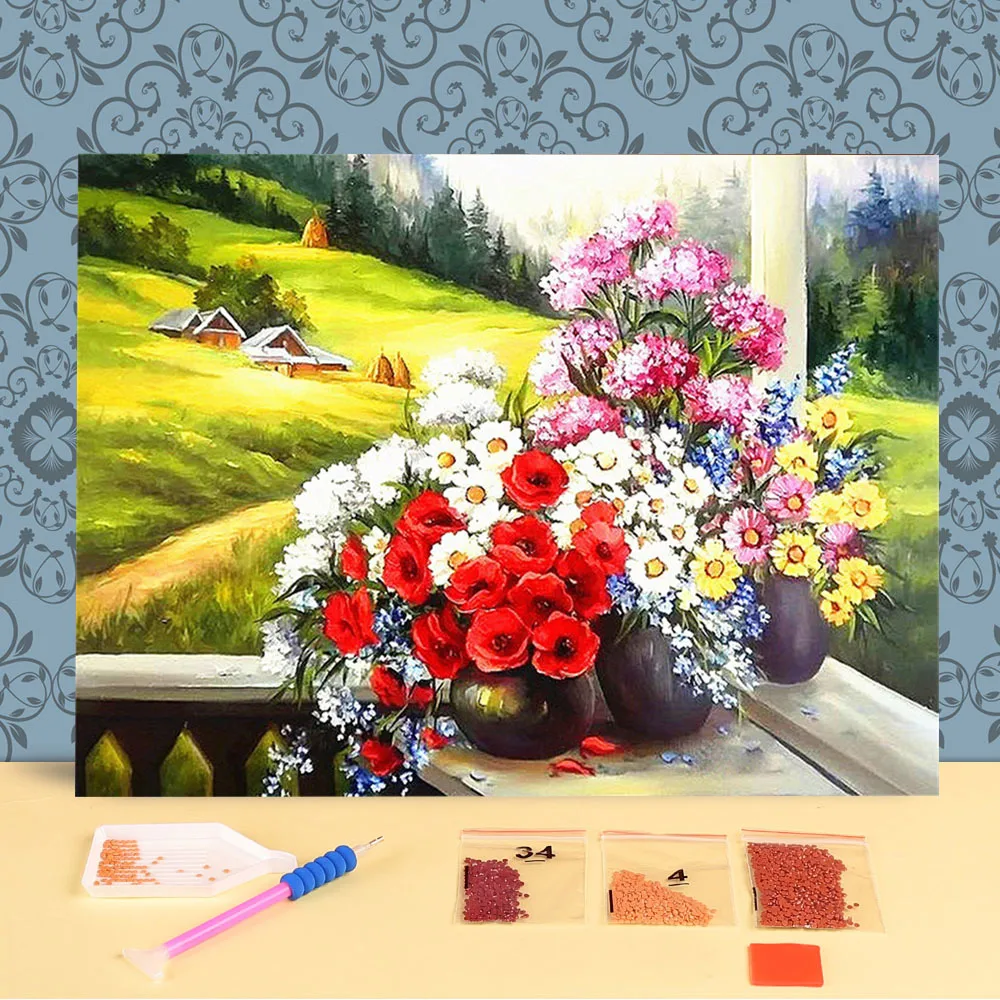 

Цветочная ваза, роза, «сделай сам», полноразмерная Алмазная картина, алмазная вышивка, Алмазная мозаика, полный комплект, Декор, рождественс...