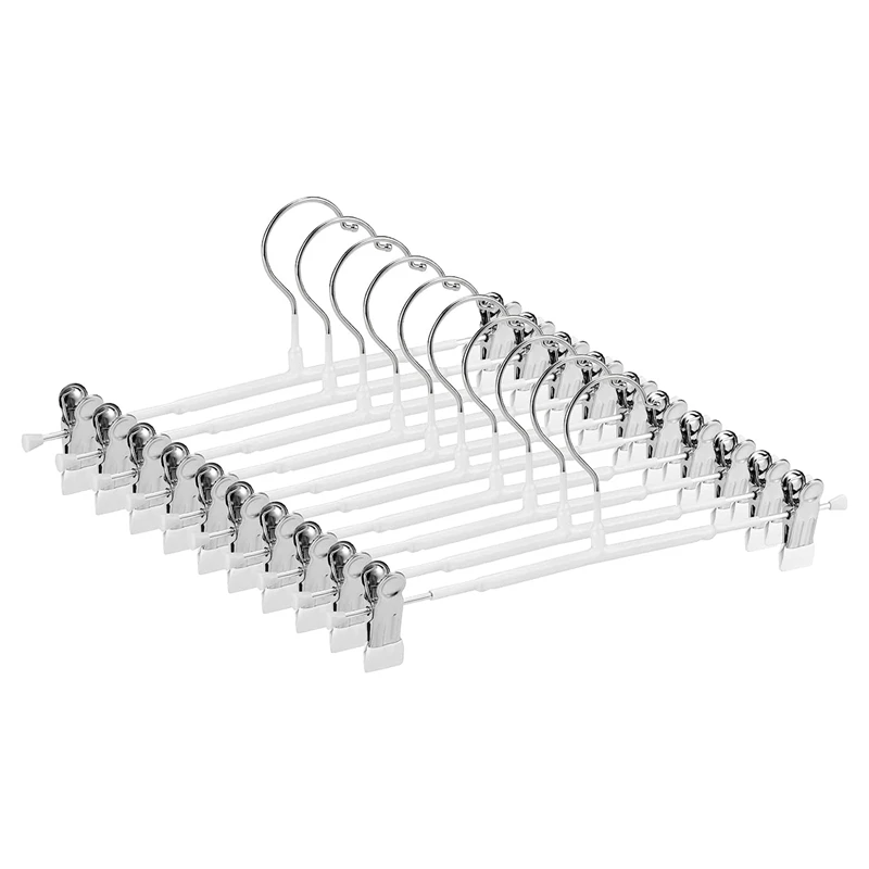 

12Inch Heavy Duty Pants Skirt Hangers With Clips Fit For Jeans Black Non Woven Shorts 10Pack White