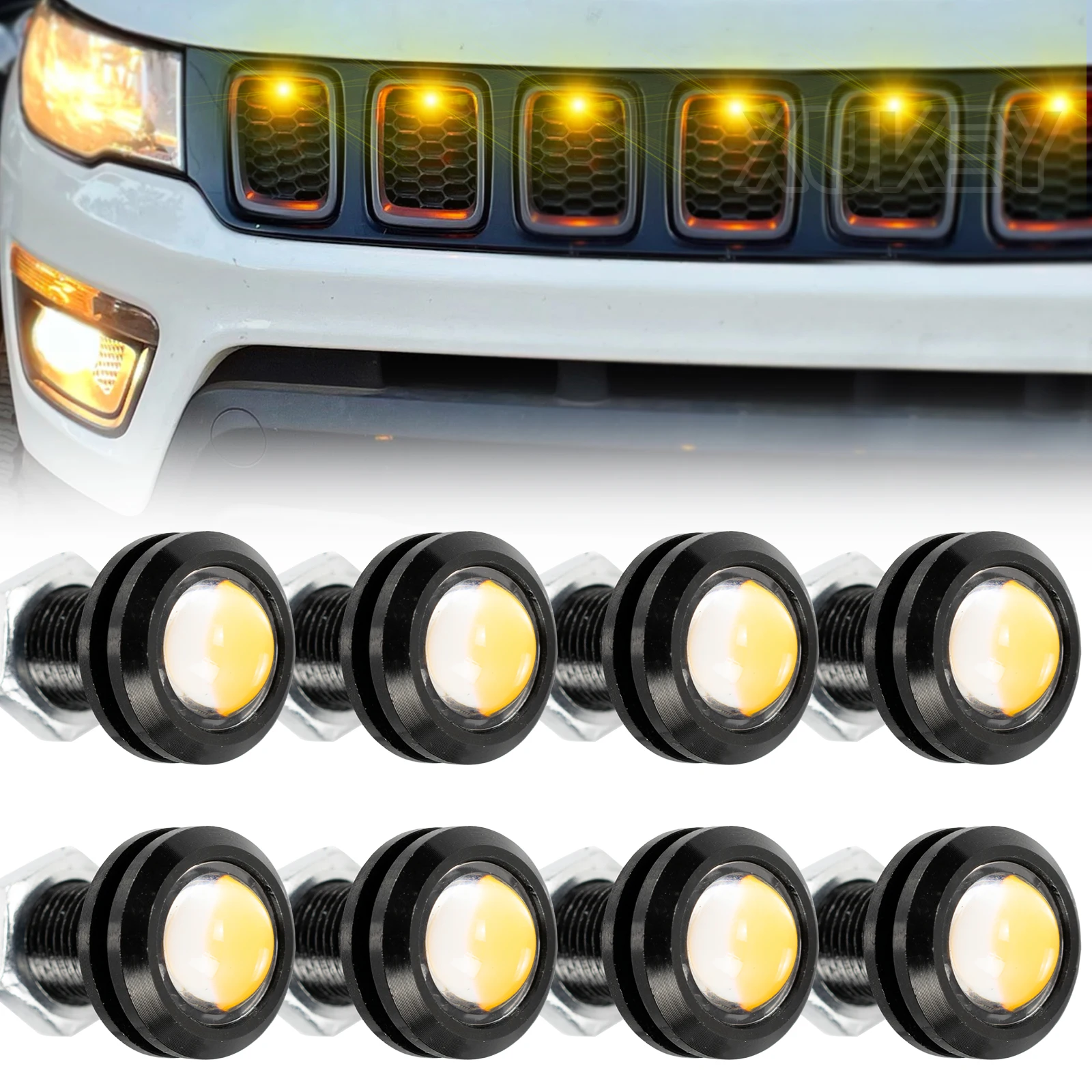 8x Universal 12V Front Grille Light Kit Amber Led Eagle Eye Bulb Running Truck Mark Lamp Grill Fog Rock Hawkeye DRL Raptor Style