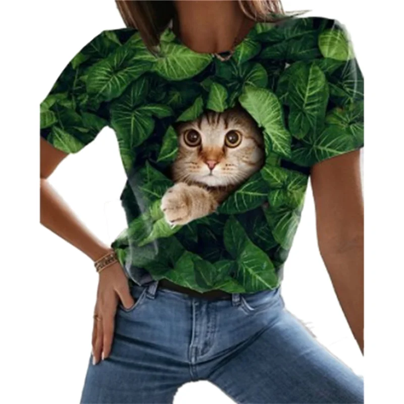 

Summer 3D Printing Women's Cute Animal Cat T-Shirt Street Daily Oversized Short Sleeve Beauty Gift Comfortable Loose Top