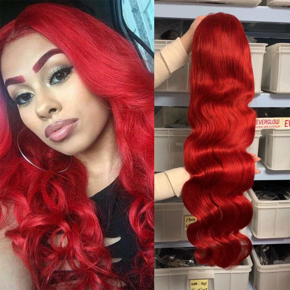 Pinshair Red 13x4 Human Hair Lace Front Wigs Body Wave Transparent 99J Burgundy Pre pluck for Women | Шиньоны и парики