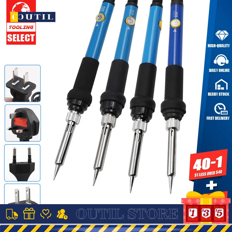 

Adjustable Temperature Electric Soldering Iron 220V 110V 60W US/EU/UK Welding Solder Rework Station Heat Pencil Tips Repair Tool