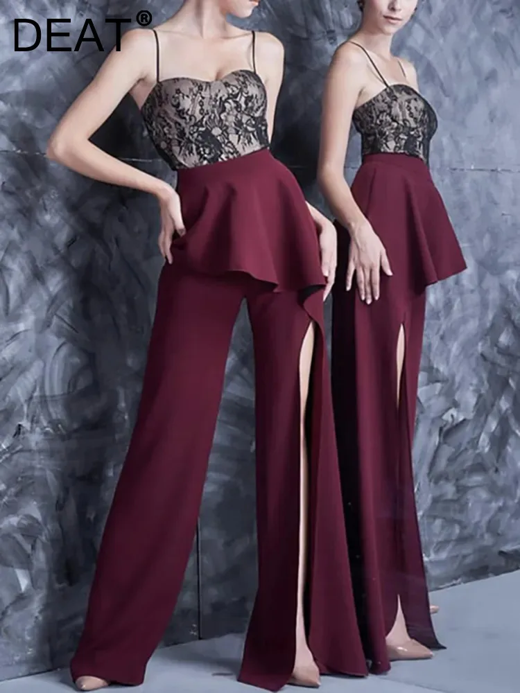 

Женский комбинезон без бретелек DEAT, кружевной комбинезон в стиле пэчворк с асимметричным разрезом, Летний комбинезон, 13DB3751, 2023