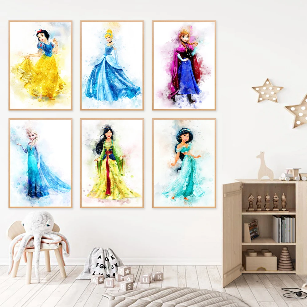

Disney Мультфильм пять цветов принцесса настенная Картина на холсте скандинавские постеры и принты настенные картины для декора гостиной