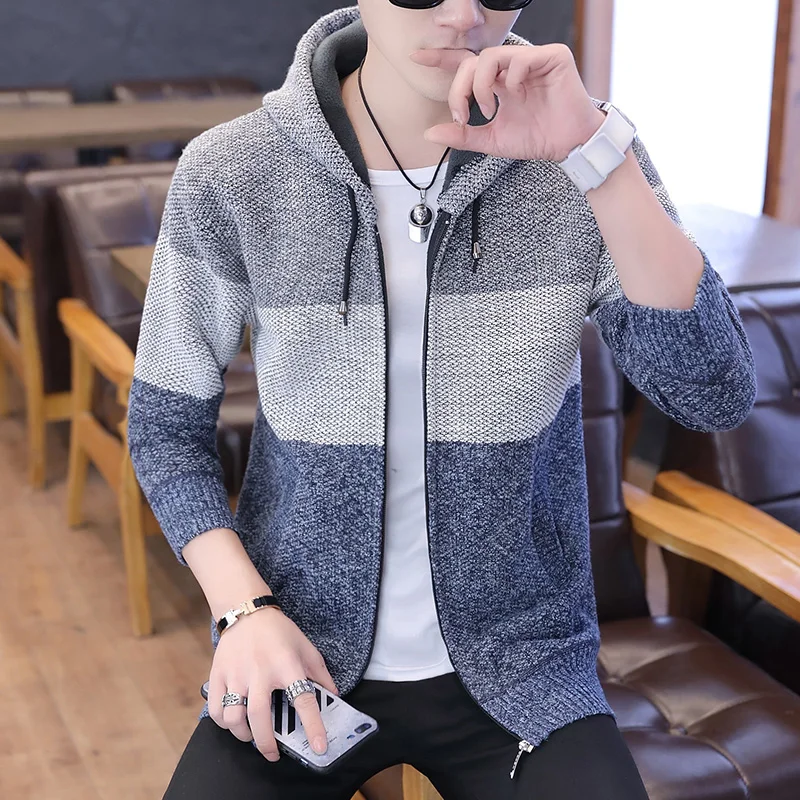 Add Plush and Thickened Coat for Men Autumn and Winter Korean Edition Trend 2023 New Casual Knitwear for Men's Autumn and Winter