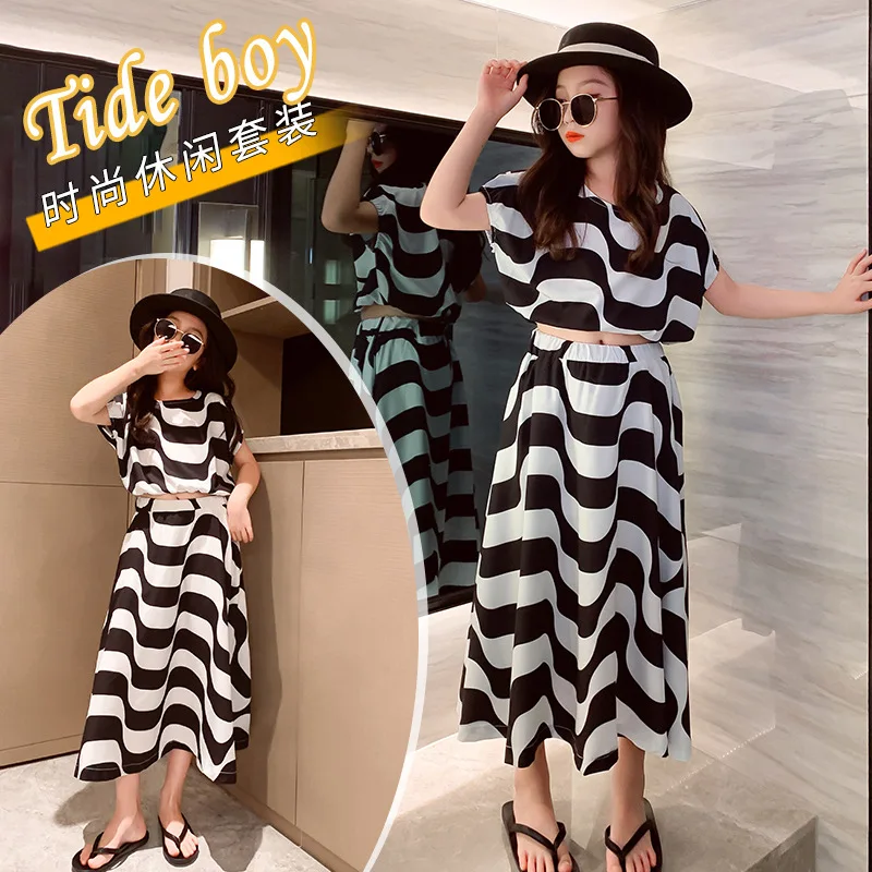 

Платье для девочек-подростков, комплект из топа и юбки, детская одежда для больших девочек, летняя детская одежда, юбка принцессы с рисунком