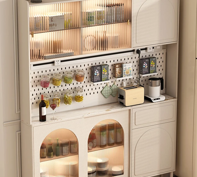 

integrated with wall, modern and simple living room, kitchen, multifunctional vertical cabinet for storing tea and water