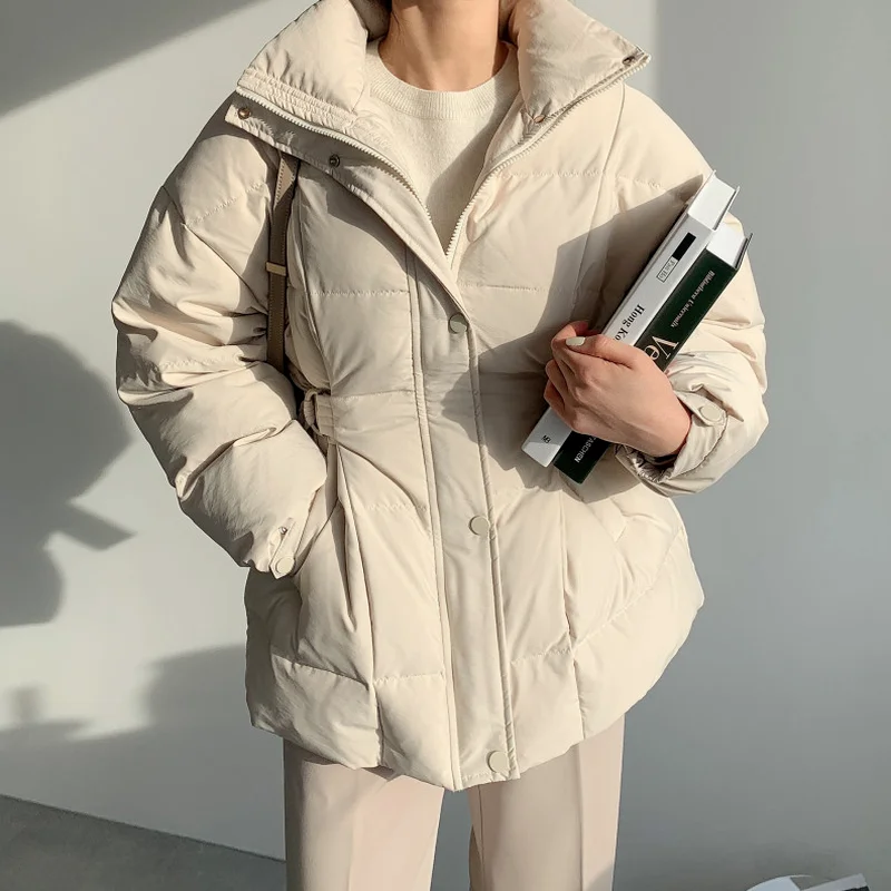Casual Waist Waist Parka Winter New Stand-up Collar Waist Waist Single-breasted Bread Jacket Thick Warmth Cotton Jacket Elegant