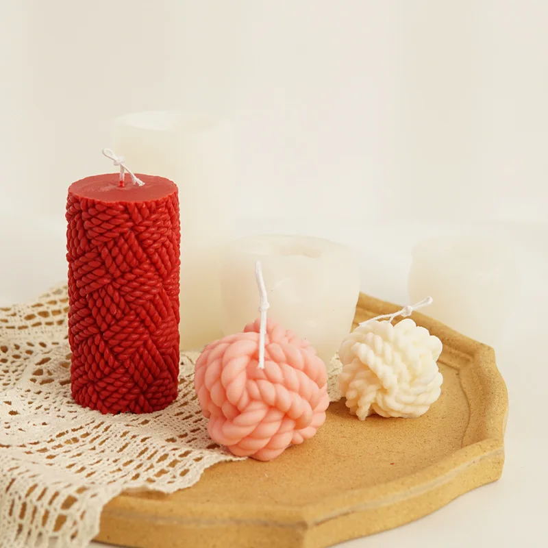

3D Woolen Yarn Ball Scented Candle Silicone Mold DIY Handmade Cylindrical Silicone Gypsum Molds Soap Making Home Decor