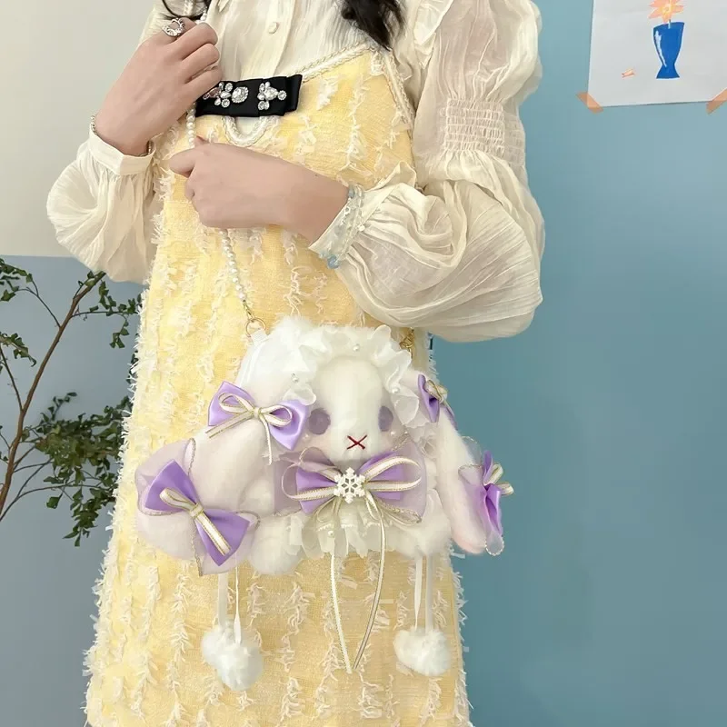 Плюшевая сумка на плечо в виде кролика для девочек модная декоративная кружевная