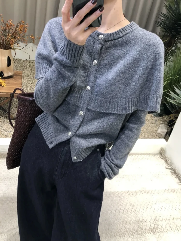 Серый высококачественный женский свитер из двух предметов накидки новинка 2024