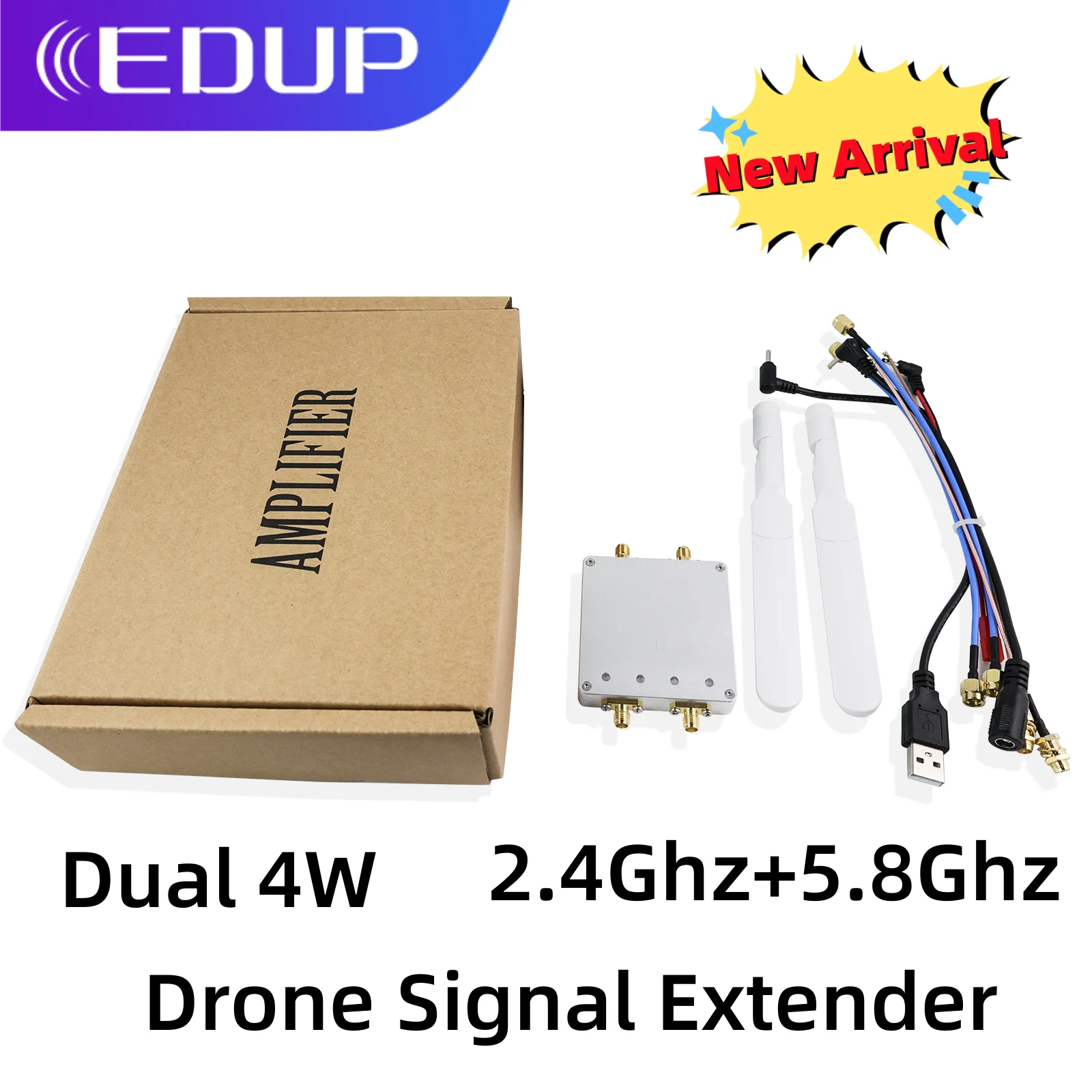 EDUP Dual 4W Channel Drone Signal Extender 2.4Ghz 5.8Ghz Wifi Signal Booster Dual Antenna Power Amplifier Dual Band Repeater