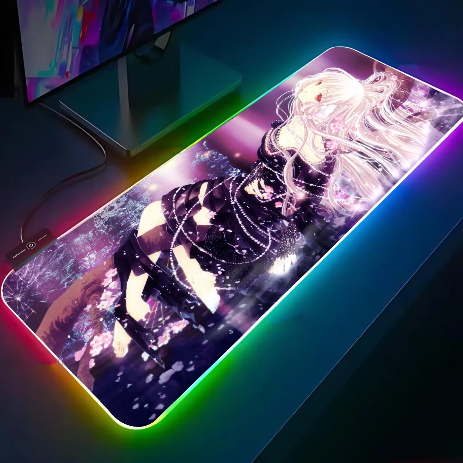 Фото Коврик для мыши C-Chobits Chii Anime Girl, большой игровой коврик для мыши с RGB-подсветкой, настольный коврик со светодиодной подсветкой, для игр и офиса №3