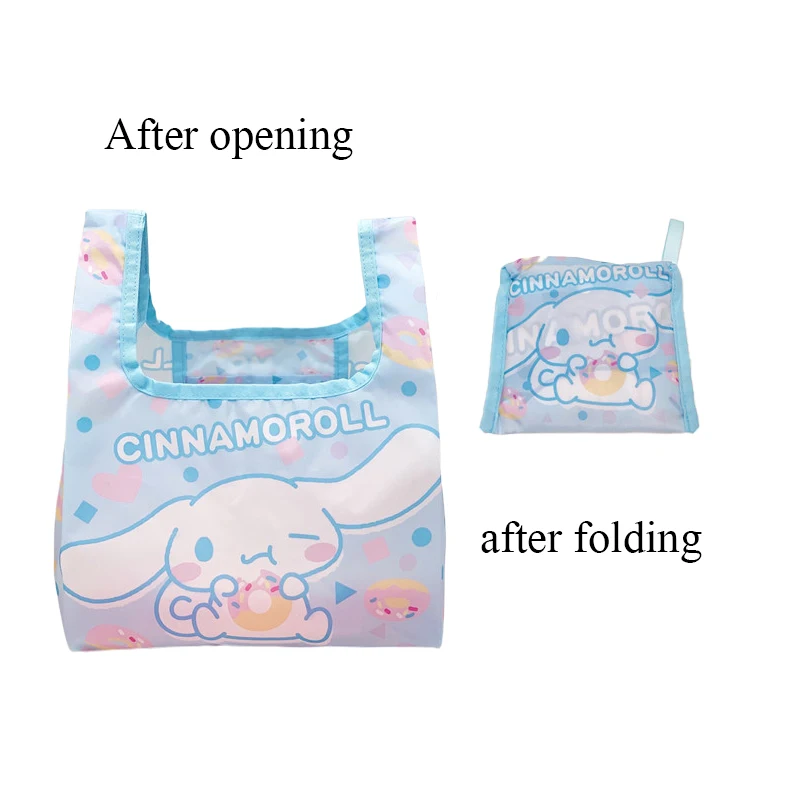 

Sanrioed Kt Cat Foldable Handbag Kawaii Shopping Bags Kuromi Anime Cartoon Purin Dog Portable Eco Tote Bento Bag Durable Gifts