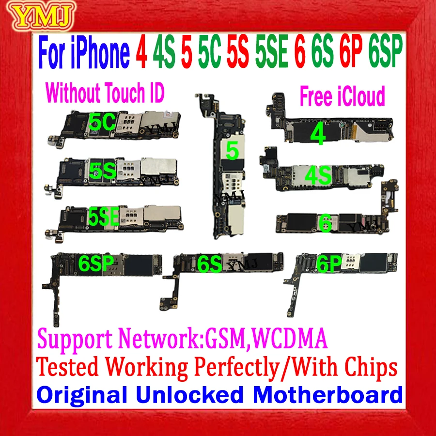 

Original Unlocked For Iphone 5S 5C 5SE 6 Plus 6S 6SPlus Motherboard 100% Tested Without Touch ID Logic Board Clean Icloud