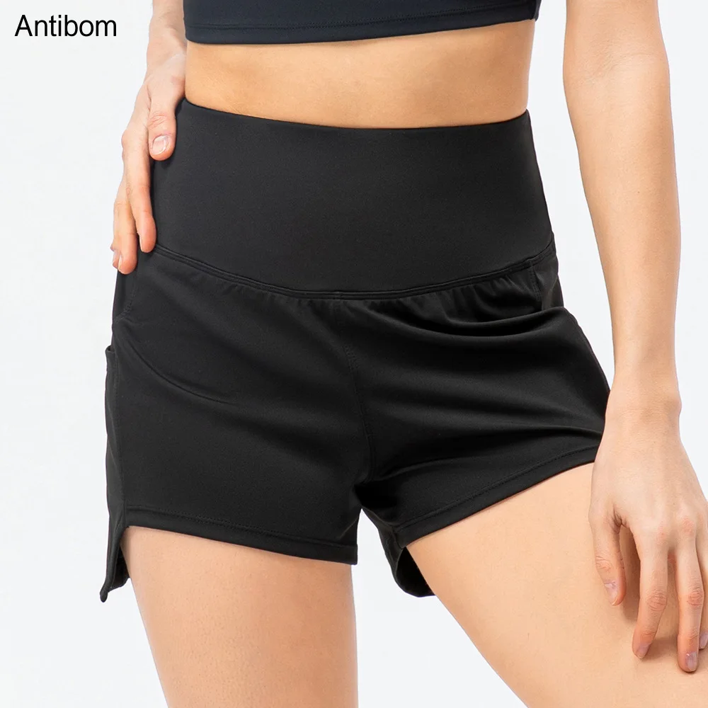 Antibom Sports Shorts Women's Printed Nude Loose High Waist Tennis Fitness Pants Pocket Breathable Running Casual Yoga Leggings