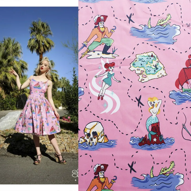 

Retro Printed Cotton Printed Stretch Tribute Fabric for Clothing Diy Sew Fashion Women Vintage Clothes Cloth for Dress Per Meter