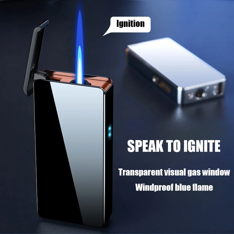 

2023 Intelligent Voice-activated Windproof Flame Lighter Airflow Gravity Sensing Knock Ignition Visual Gas Window Men Gadget