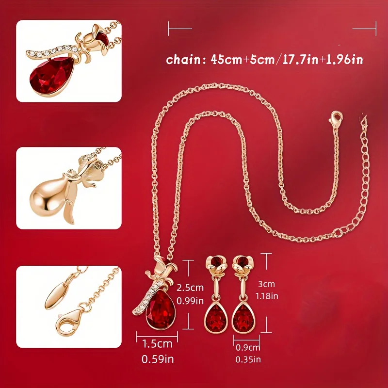 Ожерелье и серьги в форме капли розы