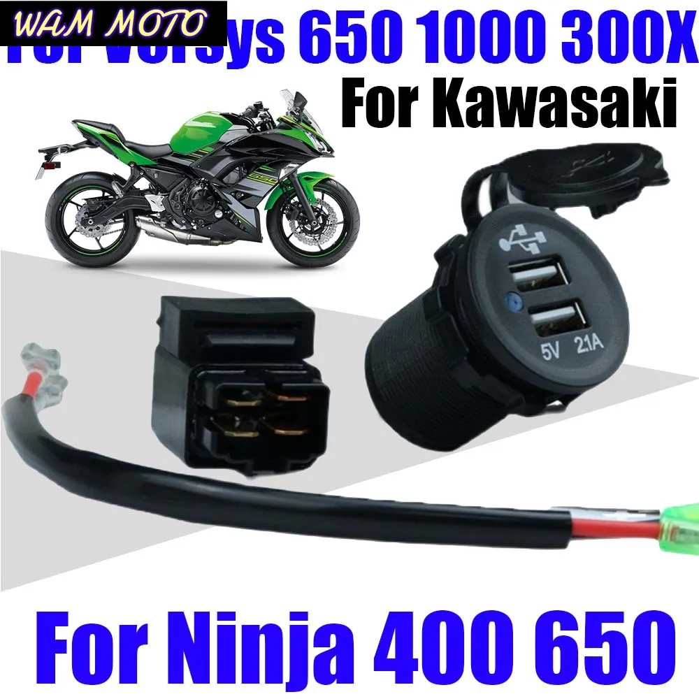 Фото Двойное USB-зарядное устройство для камеры и телефона с реле или Kawasaki Versys 650 1000 Versys-X300 Ninja 400 650 №2