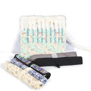 20 Holes Canvas Paint Brushes Roll Wrap Floral Print Art Pen Bag Pouch Wrap Roll Makeup Cosmetic Bru in Pakistan