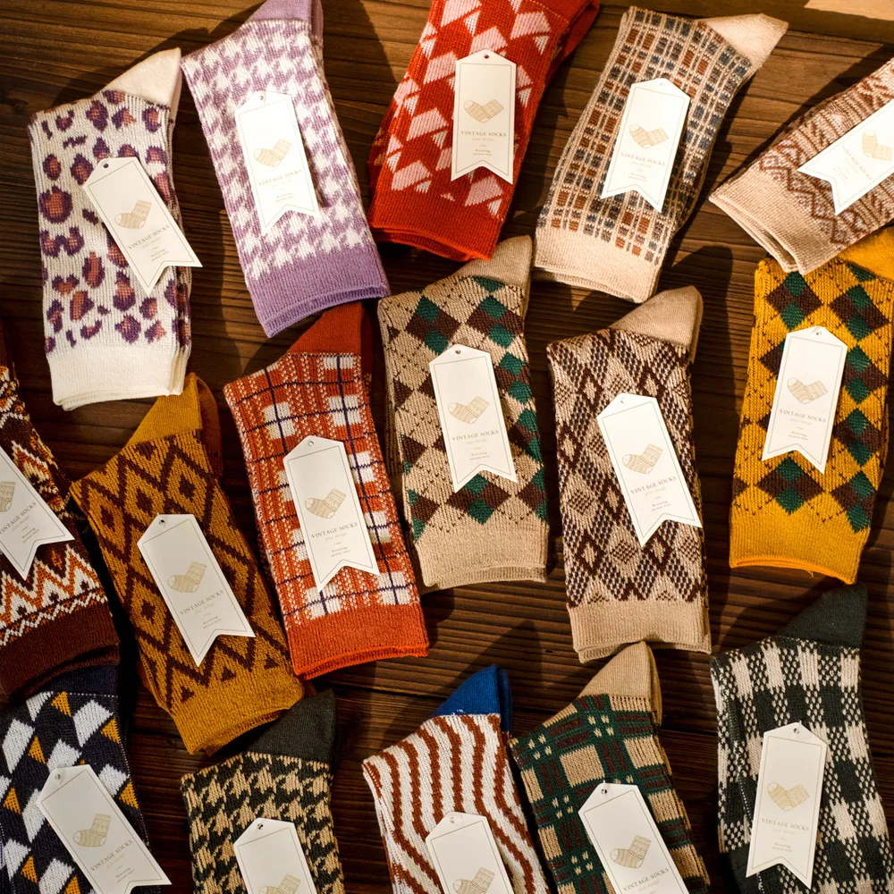 Spring socks Double Needle Socks Whom Pure Cotton Absorb Sweat Diamond Lattice Restoring Ancient Ways Stockings Heap Heap Socks