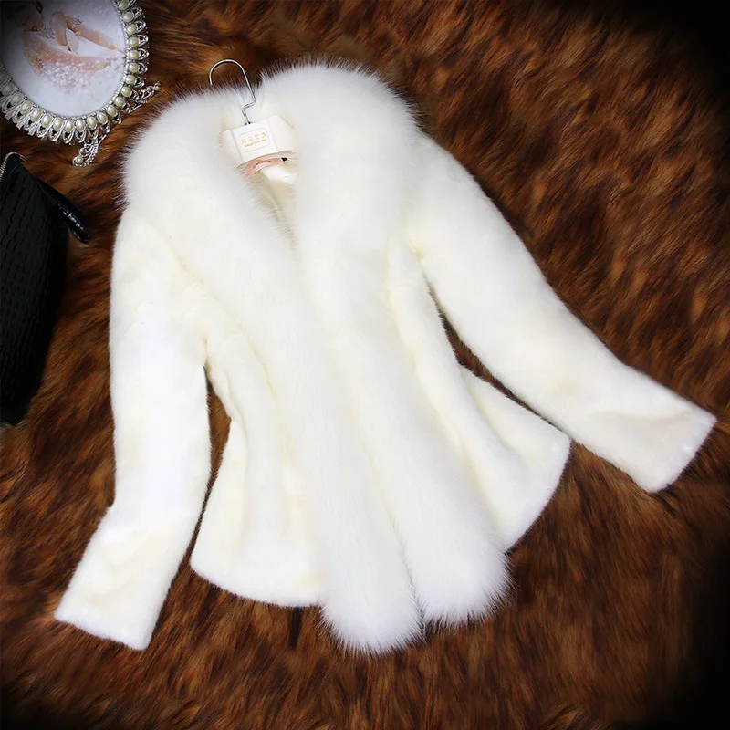 Winter 2022 Imitation Mink Fur Coat Fox Fur Collar Slim Fit New Fur Coat Women's Short Warm Rex Rabbit Fur Women's Clothing